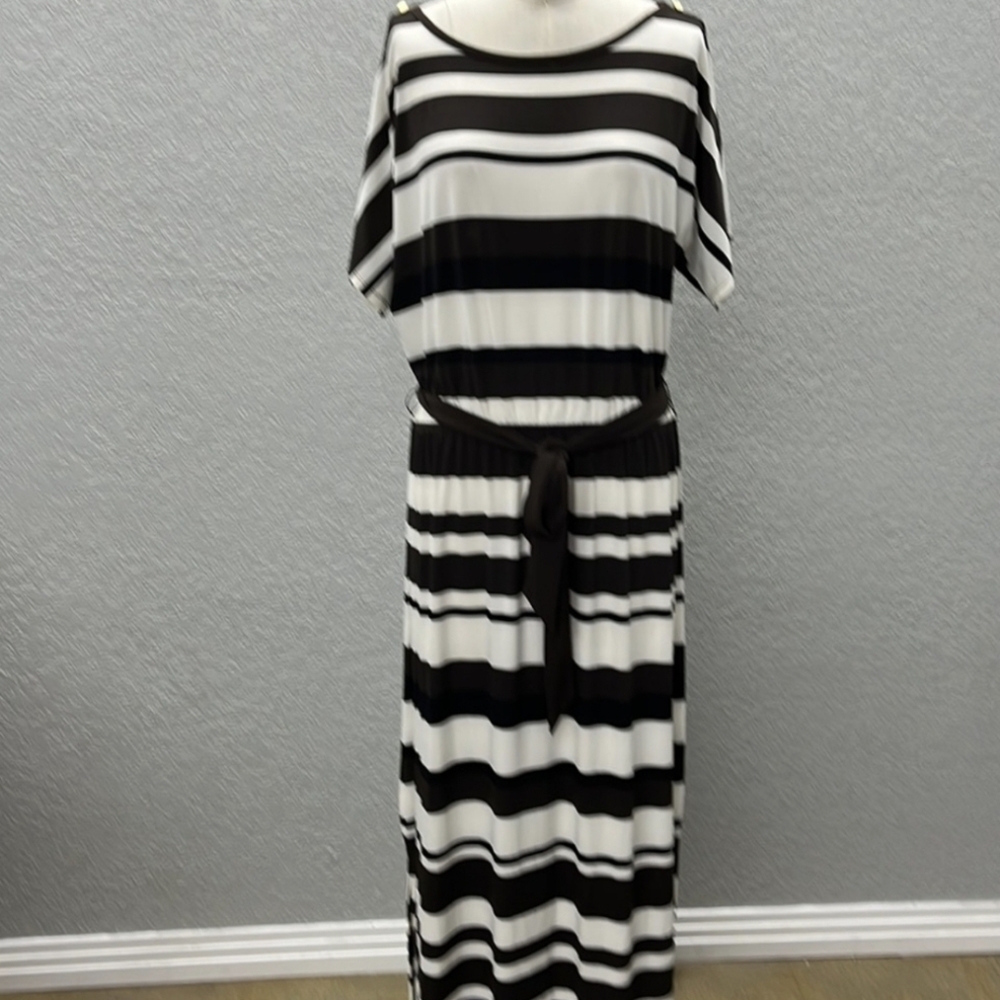 Chico's sz. Xlarge brown/white/black stripe maxi dress